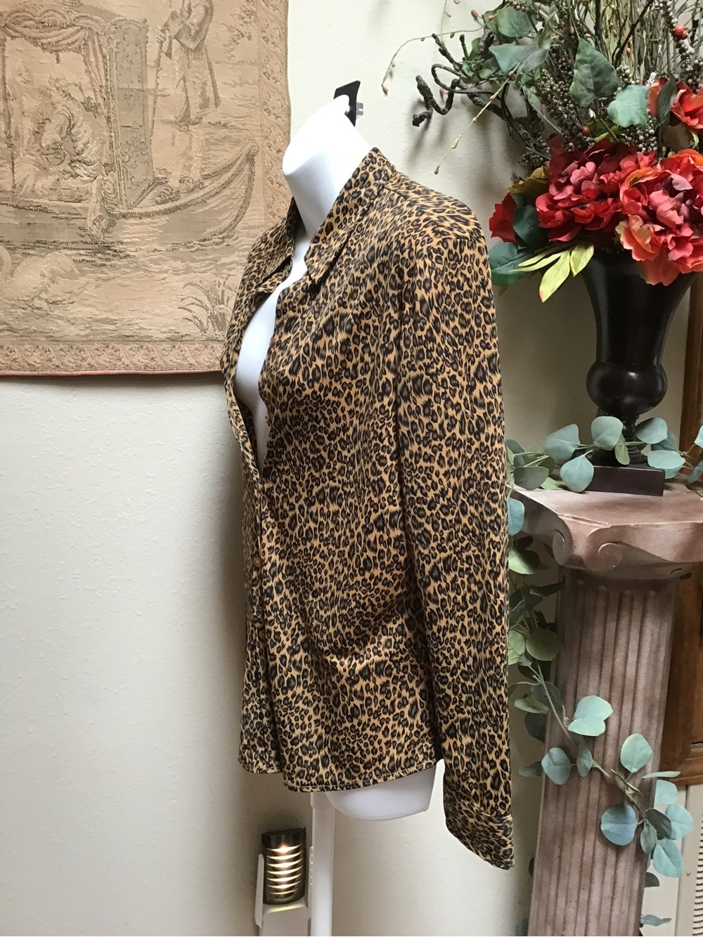 Express Leopard Print Tan & Black Blouse